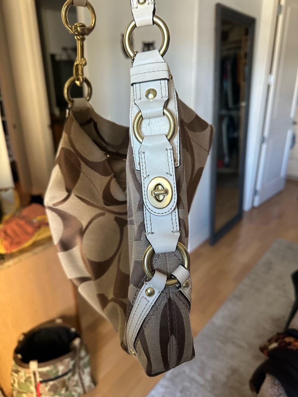 Coach Beige and Tan Signature Canvas Hobo Shoulder Bag - Picture 5 of 6